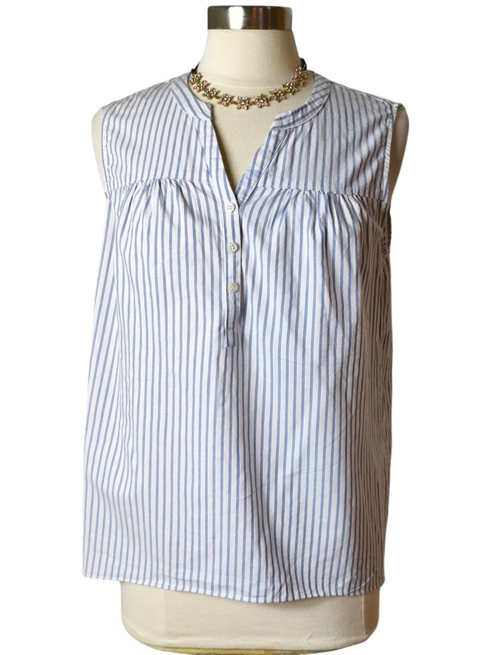 Cabernet Womens M Sleeveless Blouse Button-Up Striped Hi Low Relaxed Fit Casual